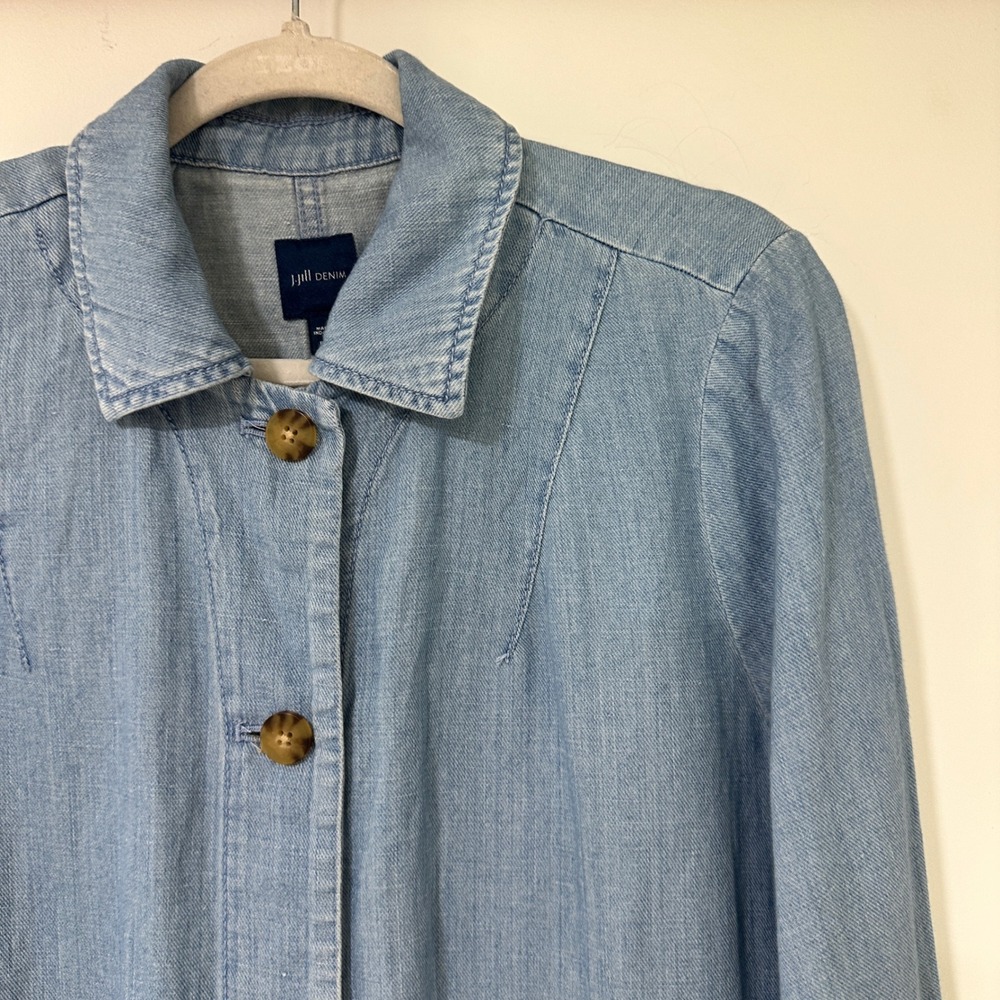 J.Jill Denim Jacket Womens MP Petite Blue Cotton Linen Button Up Chore Coat